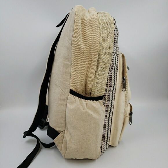 Mushroom Laptop Backpack Travel Bag Lightweight Himalayan Hemp Neutral Stripe - Picture 4 of 16